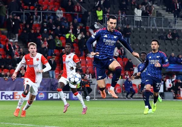 Mikel Merino of Arsenal scores his sides second goal Slavia Prague v Arsenal, UEFA Champions League, Group Stage, Football, Fortuna Arena, Prague, Czechia - 04 Nov 2025Prague Fortuna Arena Czech Republic EDITORIAL USE ONLY No use with unauthorised audio, video, data, fixture lists, club league logos or live services. Online in-match use limited to 120 images, no video emulation. No use in betting, games or single club league player publications. Copyright: xMichaelxZemanek Shutterstockx 15642030u