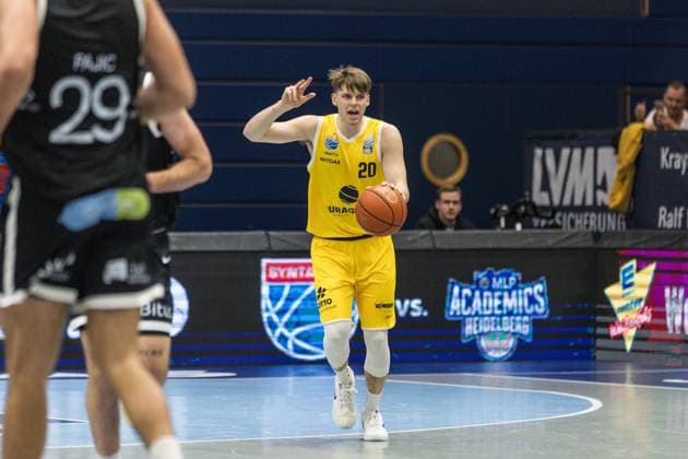 GER, European North Basketball League, ENBL, 2025-2026, Syntainics MBC - Valmiera Glass VIA. 05.11.2025, Stadthalle, Weißenfels, GER, European North Basketball League, ENBL, 2025-2026, Syntainics MBC - Valmiera Glass VIA. Perttu Blomgren (Syntainics MBC, 20) Â Foto Alexander Trienitz Weißenfels Stadthalle Sachsen-Anhalt Deutschland