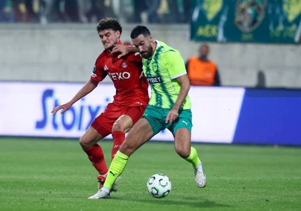 Dante Polvara of Aberdeen in action AEK Larnaca v Aberdeen, UEFA Conference League, Group Stage, Football, AEK Arena, Larnaca, Cyprus - 06 Nov 2025Larnaca AEK Arena Cyprus EDITORIAL USE ONLY No use with unauthorised audio, video, data, fixture lists, club league logos or live services. Online in-match use limited to 120 images, no video emulation. No use in betting, games or single club league player publications. Copyright: xCharaxSavvides Shutterstockx 15642241bs
