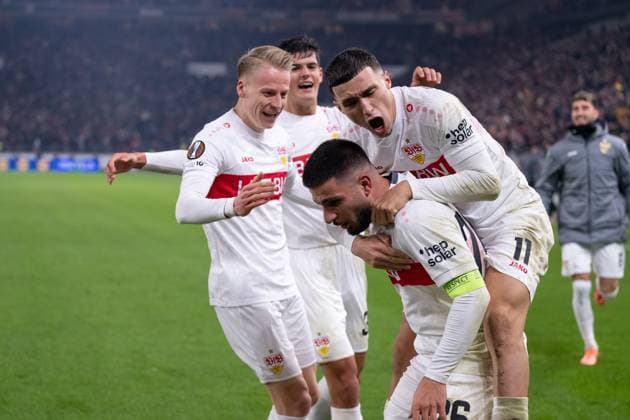 Tor zum 2.0 durch Deniz Undav (VfB Stuttgart 26), Jubel, Torjubel, bejubelt sein Tor mit Chris Fuehrich (VfB Stuttgart, 10), Bilal El Khannouss (VfB Stuttgart, 11) GER, VfB Stuttgart vs. Feyenoord Rotterdam, Fussball, UEFA Europa League, Herren, 4. Spieltag, Spielzeit 2025 2026, 06.11.2025, GER, VfB Stuttgart vs. Feyenoord Rotterdam, Fussball, UEFA Europa League, Herren, 4. Spieltag, Spielzeit 2025 2026, 06.11.2025 Stuttgart Copyright: xEibner-Pressefoto WolfgangxFrankx EP_WFK