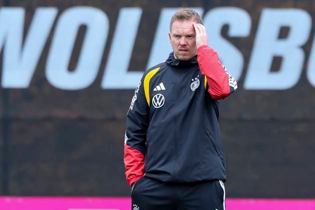 Bundestrainer Julian Nagelsmann (Germany) schaut enttaeuscht, , Training der deutschen Fussball Nationalmannschaft, Volkswagen Arena am 11. November 2025 in Wolfsburg, Deutschland. (Foto von Marco Steinbrenner DeFodi Images) Bundestrainer Julian Nagelsmann (Germany) looks dejected, , Training der deutschen Fussball Nationalmannschaft, Volkswagen Arena, November 11, 2025 in Wolfsburg, Germany. (Photo by Marco Steinbrenner DeFodi Images) DFL regulations prohibit any use of photographs as image sequences and or quasi-video. National coach Julian Nagelsmann Germany looks disappointed, , Training of the German national soccer team, Volkswagen Arena on November 11, 2025 in Wolfsburg, Germany Photo by Marco Steinbrenner DeFodi Images National coach Julian Nagelsmann Germany looks disappointed, , Training of the German national soccer team, Volkswagen Arena, November 11, 2025 in Wolfsburg, Germany Photo by Marco Steinbrenner DeFodi Images DFL regulations prohibit any use of photographs as image sequences and or quasi video