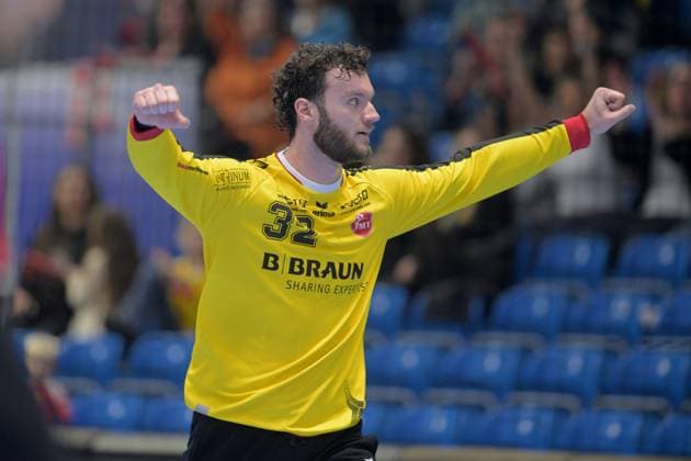 Jubel bei Kristof Palasics (Torwart MT Melsungen 3 , GER, MT Melsungen - Ferencvarosi Torna Club Green Collect Budapest (HUN)l, Handball, EHF European League Maenner, Group Matches, Saison 2025 2026, 11.11.2025, GER, MT Melsungen - FTC-Green Collect, Handball, EHF Maenner, Group Matches, Saison 2025 2026, 11.11.2025 Kassel Copyright: xEibner-Pressefotox xRolandxSippex EP_RSL
