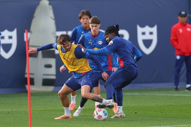 Training RB Leipzig Bundesliga Leipzig, 12.11.2025, Trainingszentrum am Cottaweg, Saison 2025 2026, Fußball, Männer, 1. Bundesliga , Training RB Leipzig , Im Bild v.l.: Max Finkgräfe, Andrija Maksimovic und Johan Bakayoko ,