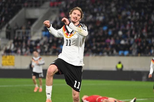 Nick WOLTEMADE (GER) jubelt nach seinem Tor zum 0-2, jubelnd, Jubel, Begeisterung, Freude, Emotion Luxemburg (LUX - Deutschland (GER) 0-2 Fussball Laenderspiel, WM Qualifikation Europa Gruppe A, Spieltag 9, matchday9, am 14.1.2025, Stade de Luxembourg, Luxemburg, Â