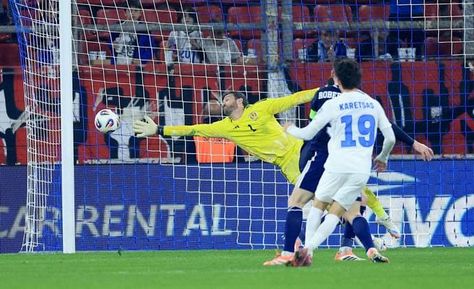 Konstantinos Karetsas of Greece scores their side s second goal of the game Greece v Scotland, FIFA 2026 World Cup Qualifying, Group C, Football, Georgios Karaiskakis Stadium, Athens, Greece - 15 Nov 2025Athens Georgios Karaiskakis Stadium Greece EDITORIAL USE ONLY No use with unauthorised audio, video, data, fixture lists, club league logos or live services. Online in-match use limited to 120 images, no video emulation. No use in betting, games or single club league player publications. Copyright: xGeorgexTewkesbury Shutterstockx 15786154cy