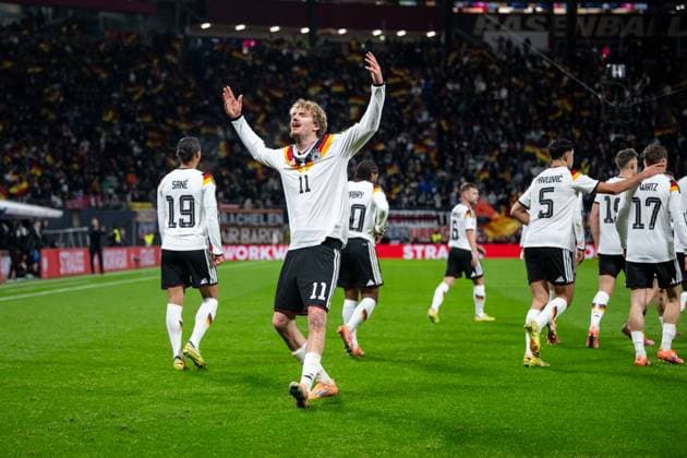 Nick Woltemade (Deutschland, 11) jubelt ueber das Tor zum 1:0, dahinter Leroy Sane (Deutschland, 19), GER, Deutschland vs Slowakei, Fussball, Herren, WM-Qualifikation Europa, 6. Spieltag, Spielzeit 2025 2026, 17.11.2025 GER, Deutschland vs Slowakei, Fussball, Herren, WM-Qualifikation Europa, 6. Spieltag, Spielzeit 2025 2026, 17.11.2025 Leipzig Copyright: xEibner-Pressefoto Memmlerx EP_MMR