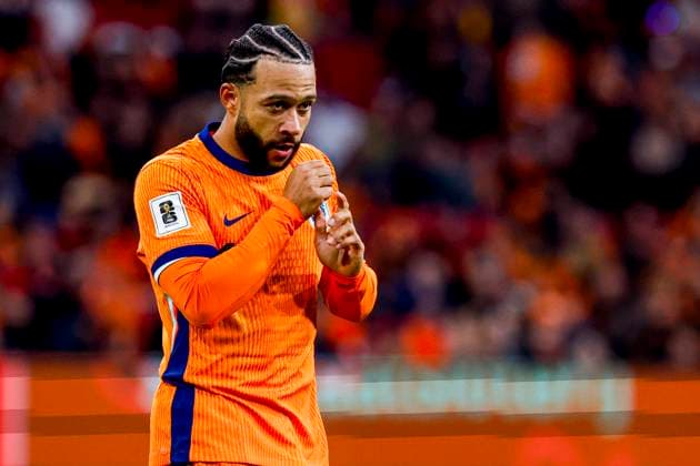 Memphis Depay of the Netherlands looks on Netherlands v Lithuania, FIFA World Cup, WM, Weltmeisterschaft, Fussball 2026 Qualifier, Netherlands v Lithuania, Johan Cruijff Arena, November 17, 2025, Amsterdam, Netherlands.
