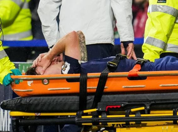 Ben Gannon-Doak of Scotland is wheeled towards the tunnel area on a stretcher. Scotland v Denmark, FIFA 2026 World Cup Qualifying, Group C, Football, Hampden Park, Glasgow, Scotland, UK - 18 Nov 2025Glasgow Hampden Park United Kingdom EDITORIAL USE ONLY No use with unauthorised audio, video, data, fixture lists, club league logos or live services. Online in-match use limited to 120 images, no video emulation. No use in betting, games or single club league player publications. Copyright: xStuartxWallace Shutterstockx 15846619i