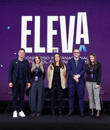 November 20, 2025, Las Rozas, Madrid, Spain: Patrick Kisko, Managing Director of the DFB Euro Gmbh, Gara Cendal, Director of Operations and Events RFEF, David Gough, Head of Womenâ€⠢s Football Competitions UEFA and Victoria Diaz, General Secretary AUF pose for the photo during the International Womenâ€⠢s Football Congress 2025 ELEVA at Ciudad del Futbol on November 20, 2025, in Las Rozas, Madrid, Spain. Las Rozas Spain - ZUMAa181 20251120_zaa_a181_032 Copyright: xDennisxAgyemanx