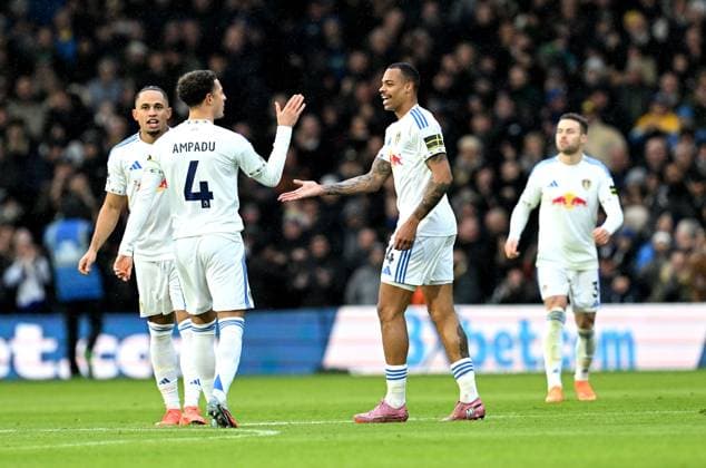 Lukas Nmecha of Leeds United celebrates after scoring the team s first goal Leeds United v Aston Villa, Premier League, Football, Elland Road, Leeds, UK - 23 Nov 2025Leeds Elland Road United Kingdom EDITORIAL USE ONLY No use with unauthorised audio, video, data, fixture lists, club league logos or live services. Online in-match use limited to 120 images, no video emulation. No use in betting, games or single club league player publications. Copyright: xAnnaxGowthorpe Shutterstockx 15860945af