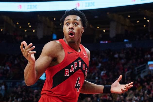 November 23, 2025, Toronto, On, Canada: Toronto Raptors Scottie Barnes (4) reacts on a foul call during second half NBA, Basketball Herren, USA basketball action against the Brooklyn Nets in Toronto, on Sunday, Nov. 23, 2025. Canada News - November 23, 2025 - ZUMAc35_ 20251123_zaf_c35_120 Copyright: xSammyxKoganx