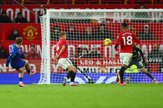 Kiernan Dewsbury-Hall of Everton scores to make it 0-1 Manchester United, ManU v Everton, Premier League, Football, Old Trafford, Manchester, UK - 24 Nov 2025Manchester Old Trafford United Kingdom EDITORIAL USE ONLY No use with unauthorised audio, video, data, fixture lists, club league logos or live services. Online in-match use limited to 120 images, no video emulation. No use in betting, games or single club league player publications. Copyright: xPaulxCurrie Shutterstockx 15918214ck
