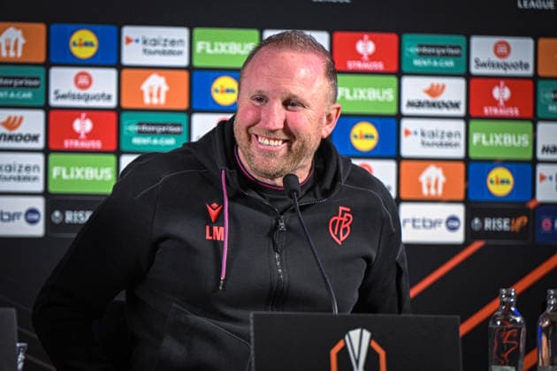 Belgien, Fußball, UEFA Europa League, 2025 2026, Ludovic Magnin (Cheftrainer, FC Basel, 50) bei der Pressekonferenz vor dem Spiel KRC Genk vs FC Basel 1893, 26.11.2025, Cegeka Arena, Genk, Belgien, Copyright: xMarkusxVerwimpx