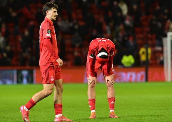 Jack Milne of Aberdeen reacts at the final whistle Aberdeen v Noah, UEFA Conference League, Group Stage, Football, Pittodrie, Aberdeen, Scotland, UK - 27 Nov 2025Aberdeen Pittodrie Scotland United Kingdom EDITORIAL USE ONLY No use with unauthorised audio, video, data, fixture lists, club league logos or live services. Online in-match use limited to 120 images, no video emulation. No use in betting, games or single club league player publications. Copyright: xMarkxRunnacles Shutterstockx 15928083cw