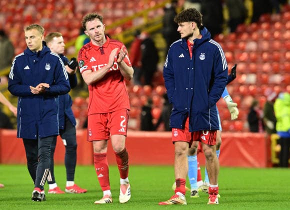 Nicky Devlin of Aberdeen reacts at the final whistle Aberdeen v Noah, UEFA Conference League, Group Stage, Football, Pittodrie, Aberdeen, Scotland, UK - 27 Nov 2025Aberdeen Pittodrie Scotland United Kingdom EDITORIAL USE ONLY No use with unauthorised audio, video, data, fixture lists, club league logos or live services. Online in-match use limited to 120 images, no video emulation. No use in betting, games or single club league player publications. Copyright: xMarkxRunnacles Shutterstockx 15928083dj