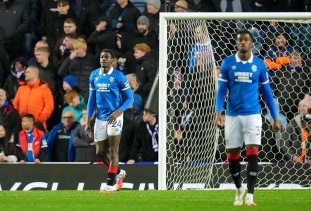 Nasser Djiga of Rangers reacts after his error led to Gabri Martinez of SC Braga scoring to tie the game 1-1. Rangers v Braga, UEFA Europa League, Group Stage, Football, Ibrox Stadium, Glasgow, Scotland, UK - 27 Nov 2025Glasgow Ibrox Scotland United Kingdom EDITORIAL USE ONLY No use with unauthorised audio, video, data, fixture lists, club league logos or live services. Online in-match use limited to 120 images, no video emulation. No use in betting, games or single club league player publications. Copyright: xStuartxWallace Shutterstockx 15928082bl