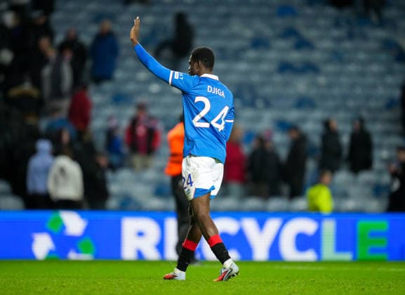 Nasser Djiga of Rangers waves to Rangers fans at full-time to apologise for his error that led to Gabri Martinez of SC Braga scoring to tie the game 1-1. Final score Rangers 1 SC Braga 1. Rangers v Braga, UEFA Europa League, Group Stage, Football, Ibrox Stadium, Glasgow, Scotland, UK - 27 Nov 2025Glasgow Ibrox Scotland United Kingdom EDITORIAL USE ONLY No use with unauthorised audio, video, data, fixture lists, club league logos or live services. Online in-match use limited to 120 images, no video emulation. No use in betting, games or single club league player publications. Copyright: xStuartxWallace Shutterstockx 15928082bx