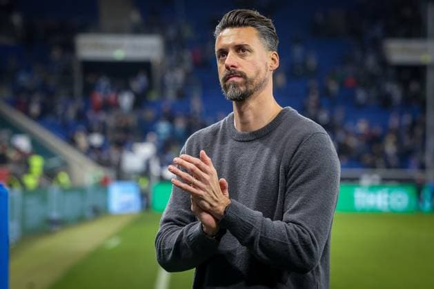 Enttaeuschung, Frust bei Chef-Trainer Sandro Wagner (FC Augsburg), bei den Fans nach Schluss, TSG Hoffenheim vs. FC Augsburg, Fussball, Bundesliga, DFL, Saison 2025 2026, Hinrunde, 12. Spieltag, 29.11.2025 DFB regulations prohibit any use of photographs as image sequences and or quasi-video Sinsheim Baden-Wuerttemberg Deutschland