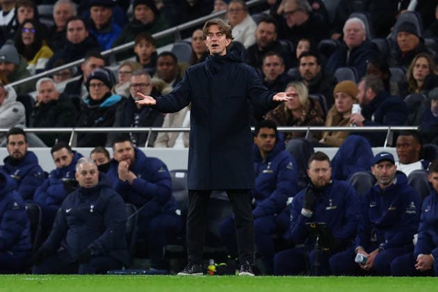 London, England, 29th November 2025. Thomas Frank, Manager of Tottenham Hotspur reacts during the Tottenham Hotspur vs Fulham Premier League match at the Tottenham Hotspur Stadium, London. Picture credit should read: Paul Terry Sportimage EDITORIAL USE ONLY. No use with unauthorised audio, video, data, fixture lists, club league logos or live services. Online in-match use limited to 120 images, no video emulation. No use in betting, games or single club league player publications. SPI_039_PT_Tottenham_Fulham SPI-4334-0039