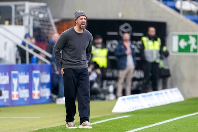 Sandro Wagner (Trainer, Cheftrainer, FCA), Freisteller, Ganzkörper, Einzelbild, Einzelfoto, Aktion, Action, am Spielfeldrand, an der Seitenauslinie, ist wütend, ruft, schreit, schreien, schreiend, 29.11.2025, Sinsheim (Deutschland), Fussball, Bundesliga, TSG 1899 Hoffenheim - FC Augsburg, DFB DFL REGULATIONS PROHIBIT ANY USE OF PHOTOGRAPHS AS IMAGE SEQUENCES AND OR QUASI-VIDEO.