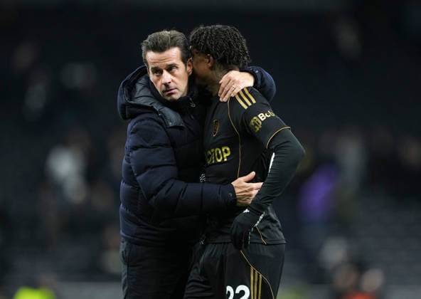 Fulham Manager Marco Silva celebrates at fulltime with Kevin after his team s 1-2 victory Tottenham Hotspur v Fulham, Premier League, Football, Tottenham Hotspur Stadium, London, UK - 29 Nov 2025London Tottenham Hotspur Stadium United Kingdom EDITORIAL USE ONLY No use with unauthorised audio, video, data, fixture lists, club league logos or live services. Online in-match use limited to 120 images, no video emulation. No use in betting, games or single club league player publications. Copyright: xJedxLeicester Shutterstockx 15941652as