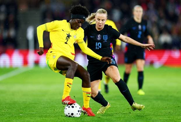 Benedicte Simon of Ghana and Beth Mead of England England Women v Ghana Women, International Friendly, Länderspiel, Nationalmannschaft Football, St Mary s Stadium, Southampton, UK - 02 Dec 2025Southampton St Mary s Stadium United Kingdom EDITORIAL USE ONLY No use with unauthorised audio, video, data, fixture lists, club league logos or live services. Online in-match use limited to 120 images, no video emulation. No use in betting, games or single club league player publications. Copyright: xJamesxMarsh Shutterstockx 16005561ak