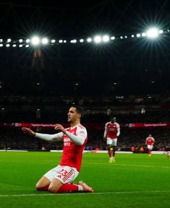 Mikel Merino of Arsenal celebrates scoring the opening goal Arsenal v Brentford, Premier League, Football, Emirates Stadium, London, UK - 03 Dec 2025London Emirates Stadium United Kingdom EDITORIAL USE ONLY No use with unauthorised audio, video, data, fixture lists, club league logos or live services. Online in-match use limited to 120 images, no video emulation. No use in betting, games or single club league player publications. Copyright: xJavierxGarcia Shutterstockx 16006081o