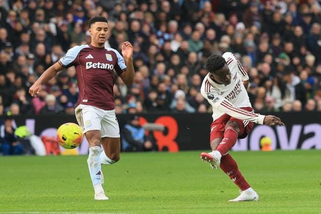 Bukayo Saka of Arsenal has his shot saved Aston Villa v Arsenal, Premier League, Football, Villa Park, Birmingham, UK - 06 Dec 2025Birmingham Villa Park United Kingdom EDITORIAL USE ONLY No use with unauthorised audio, video, data, fixture lists, club league logos or live services. Online in-match use limited to 120 images, no video emulation. No use in betting, games or single club league player publications. Copyright: xPaulxCurrie Shutterstockx 16009134n