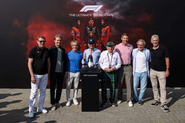 F1 - ABU DHABI GRAND PRIX 2025 Mika Hakkinen, Nico Rosberg, Alain Prost, Emerson Fittipaldi, Jackie Steward, Jenson Button, Jaques Villenueve, Damon Hill world champions Moet & Chandon during the 2025 Formula 1 Abu Dhabi Grand Prix, 24th round of the 2025 FIA Formula One World Championship, WM, Weltmeisterschaft from December 05 to 07, 2025 on the Yas Marina Circuit, in Abu Dhabi, United Arab Emirates - Abu DhabiUnited Arab Emirates Copyright: xXavixBonillax