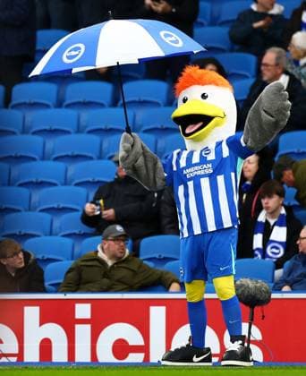 The Brighton mascot seen under an umbrella. Brighton and Hove Albion v West Ham United, Premier League, Football, American Express Community Stadium, Brighton, UK - 07 Dec 2025Brighton American Express Community Stadi United Kingdom EDITORIAL USE ONLY No use with unauthorised audio, video, data, fixture lists, club league logos or live services. Online in-match use limited to 120 images, no video emulation. No use in betting, games or single club league player publications. Copyright: xJamesxMarsh Shutterstockx 16009415k
