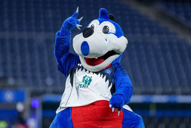 Das HSV-Maskottchen Dino Hermann, Maskottchen des Hamburger SV, Portrait, Nahaufnahme, Einzelfoto, Einzelbild, DIE DFB-RICHTLINIEN UNTERSAGEN JEGLICHE NUTZUNG VON FOTOS ALS SEQUENZBILDER UND ODER VIDEOÄHNLICHE FOTOSTRECKEN. DFB REGULATIONS PROHIBIT ANY USE OF PHOTOGRAPHS AS IMAGE SEQUENCES AND OR QUASI-VIDEO., 08.12.2025, Hamburg (Deutschland), Fussball, Google Pixel Frauen-Bundesliga, Hamburger SV - 1. FC Köln