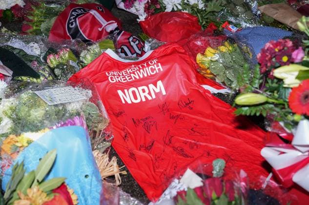 Memorial flowers for Charlton Athletic fan Norman Barker, known as Headphones Norm who died during the home match against Portsmouth causing the match to be abandoned. Charlton Athletic v Middlesbrough, Sky Bet Championship, Football, The Valley, London, UK - 09 Dec 2025London The Valley United Kingdom EDITORIAL USE ONLY No use with unauthorised audio, video, data, fixture lists, club league logos or live services. Online in-match use limited to 120 images, no video emulation. No use in betting, games or single club league player publications. Copyright: xJedxLeicester Shutterstockx 16009821d