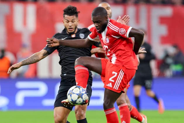 Luis Suarez (Sporting Clube de Portugal) und Dayot Upamecano (FC Bayern Muenchen) kaempfen um den Ball, UEFA Champions League 2025 26 League Phase MD6, FC Bayern München v Sporting Clube de Portugal, Football Arena Munich am 09. December 2025 in München, Deutschland. (Foto von Marco Steinbrenner DeFodi Images) Luis Suarez (Sporting Clube de Portugal) und Dayot Upamecano (FC Bayern Muenchen) battle for the ball, UEFA Champions League 2025 26 League Phase MD6, FC Bayern München v Sporting Clube de Portugal, Football Arena Munich, December 9, 2025 in Munich, Germany. (Photo by Marco Steinbrenner DeFodi Images)