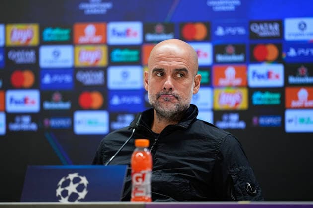 December 9, 2025, Madrid, Madrid, Spain: Pep Guardiola, head coach of Manchester City, attends his press conference, PK, Pressekonferenz ahead of their UEFA Champions League 2025 26 match against Real Madrid CF at Bernabeu stadium on December 09, 2025, in Madrid, Spain. Madrid Spain - ZUMAa181 20251209_zaa_a181_083 Copyright: xDennisxAgyemanx
