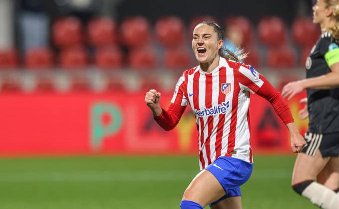 ESP, Madrid, Atletico Madrid vs FC Bayern München, Women s Champions League, Fussball, UEFA, Spielzeit 2025 2026, Centro Deportivo Wanda Alcala de Henares, 5. Spieltag im Bild: Vilde Boe Risa (Atlà tico Madrid 6), Tor, Freude, Jubel und Emotion (Gol, alegria, jubilo y emocion), 1:0 DFB DFL REGULATIONS PROHIBIT ANY USE OF PHOTOGRAPHS AS IMAGE SEQUENCES AND OR QUASI-VIDEO, 10.12.2025 Copyright: HMBxMedia HendrikxHamelau