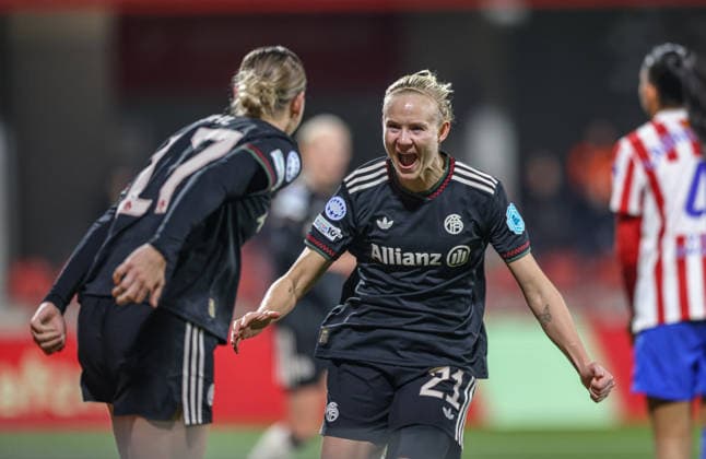 ESP, Madrid, Atletico Madrid vs FC Bayern München, Women s Champions League, Fussball, UEFA, Spielzeit 2025 2026, Centro Deportivo Wanda Alcala de Henares, 5. Spieltag im Bild: Pernille Harder (Bayern München 21) erzielt das Tor zum 2:1, Freude, Jubel und Emotion (Gol, alegria, jubilo y emocion) DFB DFL REGULATIONS PROHIBIT ANY USE OF PHOTOGRAPHS AS IMAGE SEQUENCES AND OR QUASI-VIDEO, 10.12.2025 Copyright: HMBxMedia HendrikxHamelau