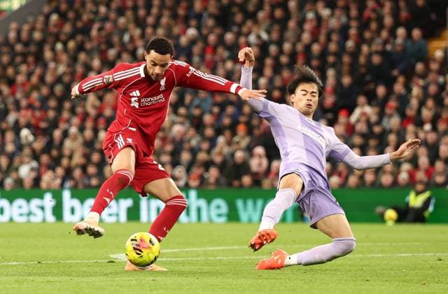 Hugo Ekitike of Liverpool runs onto goal. Liverpool v Brighton and Hove Albion, Premier League, Football, Anfield, Liverpool, UK - 13 Dec 2025Liverpool Anfield United Kingdom EDITORIAL USE ONLY No use with unauthorised audio, video, data, fixture lists, club league logos or live services. Online in-match use limited to 120 images, no video emulation. No use in betting, games or single club league player publications. Copyright: xRyanxBrowne Shutterstockx 16081506da
