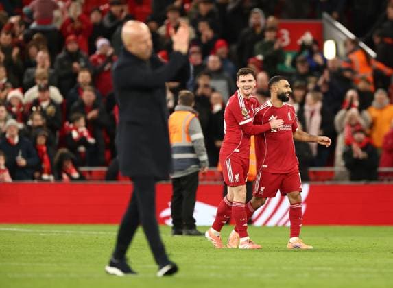 Mohamed Salah of Liverpool applauds the fans. Liverpool v Brighton and Hove Albion, Premier League, Football, Anfield, Liverpool, UK - 13 Dec 2025Liverpool Anfield United Kingdom EDITORIAL USE ONLY No use with unauthorised audio, video, data, fixture lists, club league logos or live services. Online in-match use limited to 120 images, no video emulation. No use in betting, games or single club league player publications. Copyright: xRyanxBrowne Shutterstockx 16081506eb