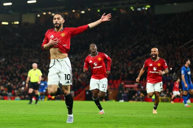 Matheus Cunha of Manchester United, ManU scores to make it 4-3 and celebrates Manchester United v AFC Bournemouth, Premier League, Football, Old Trafford, Manchester, UK - 15 Dec 2025Manchester Old Trafford United Kingdom EDITORIAL USE ONLY No use with unauthorised audio, video, data, fixture lists, club league logos or live services. Online in-match use limited to 120 images, no video emulation. No use in betting, games or single club league player publications. Copyright: xPaulxCurrie Shutterstockx 16112816ed