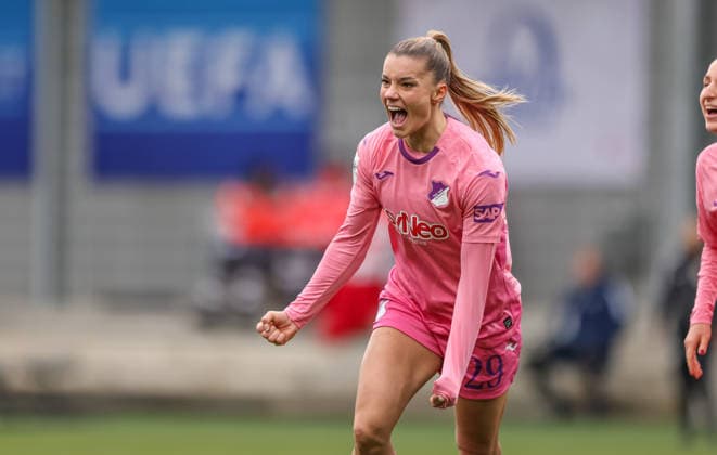 GER, Hoffenheim, TSG Hoffenheim vs Carl Zeiss Jena, Google Pixel Frauen Bundesliga, Fussball, DFB, Spielzeit 2025 2026, Dietmar-Hopp-Stadion, 14. Spieltag im Bild: Selina Cerci (TSG 1899 Hoffenheim Frauen 29), Tor, Jubel und Freude, Emotionen DFB DFL REGULATIONS PROHIBIT ANY USE OF PHOTOGRAPHS AS IMAGE SEQUENCES AND OR QUASI-VIDEO, 20.12.2025 Copyright: HMBxMedia HendrikxHamelau