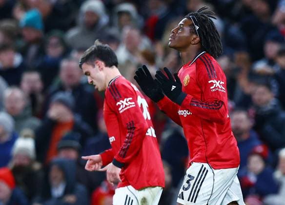 Patrick Dorgu of Manchester United, ManU celebrates scoring the opening goal Manchester United v Newcastle United, Premier League, Football, Old Trafford, Manchester, UK - 26 Dec 2025Manchester Old Trafford United Kingdom EDITORIAL USE ONLY No use with unauthorised audio, video, data, fixture lists, club league logos or live services. Online in-match use limited to 120 images, no video emulation. No use in betting, games or single club league player publications. Copyright: xMattxWest Shutterstockx 16191667r