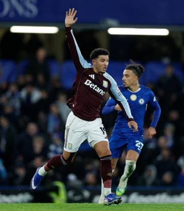 Jadon Sancho of Aston Villa Chelsea v Aston Villa, Football, Premier League, Stamford Bridge Stadium, London, UK - 27 12 2025 EDITORIAL USE ONLY No use with unauthorised audio, video, data, fixture lists (outside the EU), club league logos or live services. Online in-match use limited to 45 images (+15 in extra time). No use to emulate moving images. No use in betting, games or Copyright: xMattxImpey Shutterstockx 16214381cv