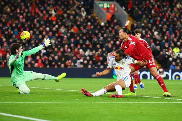 Dominic Calvert-Lewin of Leeds United has his goal disallowed Liverpool v Leeds United, Premier League, Football, Anfield, Liverpool, UK - 01 Jan 2026Liverpool Anfield United Kingdom EDITORIAL USE ONLY No use with unauthorised audio, video, data, fixture lists, club league logos or live services. Online in-match use limited to 120 images, no video emulation. No use in betting, games or single club league player publications. Copyright: xPaulxCurrie Shutterstockx 16216359bx