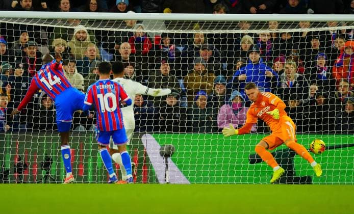 Jean-Philippe Mateta of Crystal Palace scores the opening goal Crystal Palace v Fulham, Premier League, Football, Selhurst Park, London, UK - 01 Jan 2026London Selhurst Park United Kingdom EDITORIAL USE ONLY No use with unauthorised audio, video, data, fixture lists, club league logos or live services. Online in-match use limited to 120 images, no video emulation. No use in betting, games or single club league player publications. Copyright: xJavierxGarcia Shutterstockx 16216356fu