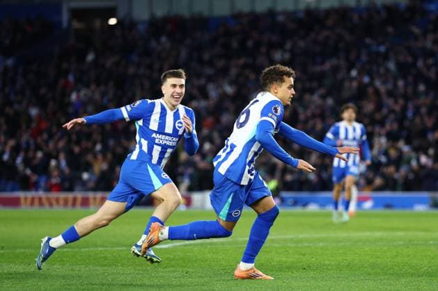 Yasin Ayari of Brighton & Hove Albion celebrates after scoring a goal (2-0) Brighton and Hove Albion v Burnley, Premier League, Football, American Express Community Stadium, Brighton, UK - 03 Jan 2026Brighton American Express Community Stadi United Kingdom EDITORIAL USE ONLY No use with unauthorised audio, video, data, fixture lists, club league logos or live services. Online in-match use limited to 120 images, no video emulation. No use in betting, games or single club league player publications. Copyright: xSimonxDael Shutterstockx 16220497ad