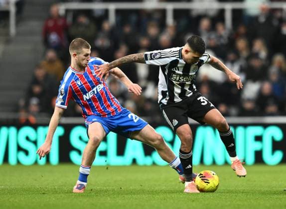 Bruno Guimaraes of Newcastle United fends off Adam Wharton of Crystal Palace Newcastle United v Crystal Palace, Premier League, Football, St James Park, Newcastle, UK - 04 Jan 2026Newcastle St James Park United Kingdom EDITORIAL USE ONLY No use with unauthorised audio, video, data, fixture lists, club league logos or live services. Online in-match use limited to 120 images, no video emulation. No use in betting, games or single club league player publications. Copyright: xRichardxLee Shutterstockx 16220533ar