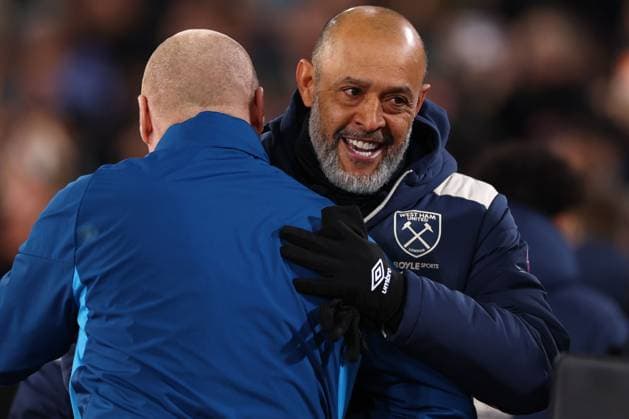 West Ham United Manager Nuno Espirito Santo with Nottingham Forest Manager Sean Dyche - West Ham United v Nottingham Forest, Premier League, London Stadium, London, UK - 6th January 2026 Editorial Use Only - DataCo restrictions apply West Ham United v Nottingham Forest, Premier League, Football, London Stadium, London, UK - 06 Jan 2026London London Stadium United Kingdom EDITORIAL USE ONLY No use with unauthorised audio, video, data, fixture lists, club league logos or live services. Online in-match use limited to 120 images, no video emulation. No use in betting, games or single club league player publications. Copyright: xMDI Shutterstockx 16234278q
