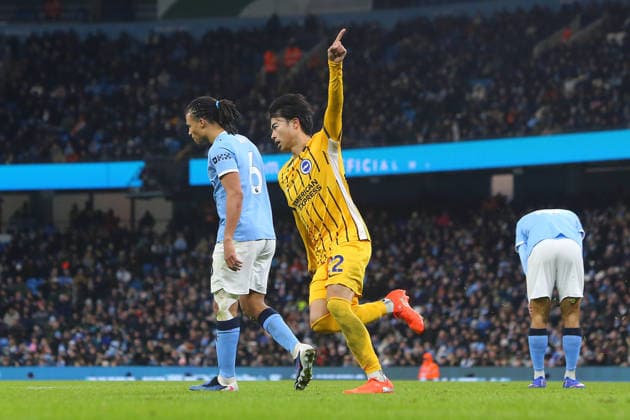 Kaoru Mitoma of Brighton celebrates scoring their sides first goal Manchester City v Brighton and Hove Albion, Premier League, Football, Etihad Stadium, Manchester, UK - 07 Jan 2026Manchester Etihad Stadium United Kingdom EDITORIAL USE ONLY No use with unauthorised audio, video, data, fixture lists, club league logos or live services. Online in-match use limited to 120 images, no video emulation. No use in betting, games or single club league player publications. Copyright: xPhilxOldham Shutterstockx 16232924az