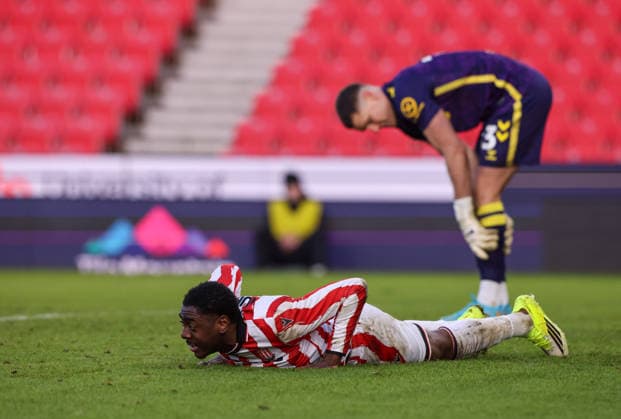 Stoke City s Divin Mubama reacts after missing. chance Stoke City v Coventry City, Emirates FA Cup, Third Round, Football, Bet365 Stadium, Stoke-on-Trent, UK - 10 Jan 2026Stoke-on-Trent Bet365 Stadium United Kingdom EDITORIAL USE ONLY No use with unauthorised audio, video, data, fixture lists, club league logos or live services. Online in-match use limited to 120 images, no video emulation. No use in betting, games or single club league player publications. Copyright: xAlexxDodd Shutterstockx 16254078ah
