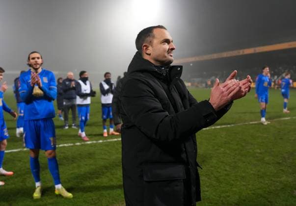 Birmingham City manager Chris Davies applauds the away fans at fulltime after his team s victory Cambridge United v Birmingham City, Emirates FA Cup, Third Round, Football, Cledara Abbey Stadium, Cambridge, UK - 10 Jan 2026Cambridge Cledara Abbey Stadium United Kingdom EDITORIAL USE ONLY No use with unauthorised audio, video, data, fixture lists, club league logos or live services. Online in-match use limited to 120 images, no video emulation. No use in betting, games or single club league player publications. Copyright: xJedxLeicester Shutterstockx 16246307ak